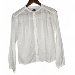 GAP Embroidered Button-Front Poet Blouse In White Size XS